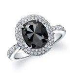 18k White Gold Oval Shaped Black Diamond Ring