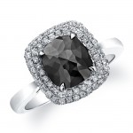 18k White Gold Rose Cut Black Diamond Double Halo Ring