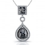 18k White Gold Black Diamond Square Drop Pendant