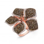 14k Rose Gold Brown and White Diamond Flower Ring
