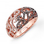 14k Rose Gold Brown and White Diamond Pattern Ring