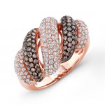 18k Rose Gold Thick Brown and White Diamond Band