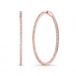 14k Rose Gold Inside Outside White Diamond Hoops