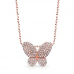 14k Rose Gold White Diamond Butterfly Pendant 