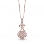 14k Rose Gold White Diamond Dangle Pendant
