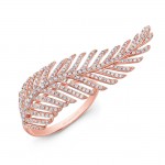 14k Rose Gold White Diamond Feather Ring