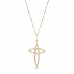 14k Rose Gold Linked Cross White Diamond Pendant 
