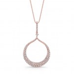 14k Rose Gold White Diamond Dangling Circle Pendant 