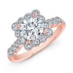 18K Rose Gold White Diamond Bezel Set Square Halo Engagement Ring 