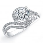 18k White Gold Halo Diamond Split Swirl Shank Engagement Semi Mount Ring NK18506-W