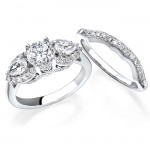 14k White Gold Pear Shaped Diamond Three Stone Bridal Set NK11871WE-W