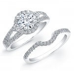 18k White Gold Diamond Pave Split Shank Bridal Ring Set