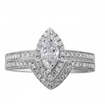 14k White Gold Marquise Halo Diamond Semi Mount Ring Bridal Set NK19372WE-W