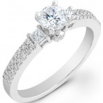 14k White Gold Three Stone Halo Diamond Semi Mount Engagement Ring NK20514ENG-W