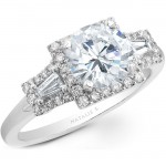 14k White Gold Three Stone Baguette Diamond Halo Engagement Semi Mount NK20515ENG-W