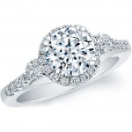 14k White Gold Three Stone Round Diamond Halo Engagement Semi Mount Ring NK20539-W