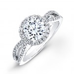 18k White Gold Split Shank Halo Diamond Engagement Ring