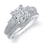 14k White Gold  Prong Set Three Stone Diamond Bridal Set - NK8442WE-W