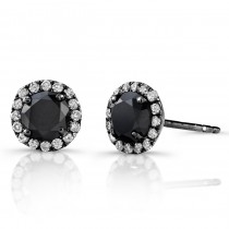 14k Gold with Black Rhodium 1.00ct twt Black and White Diamond Halo Stud Earrings 