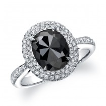 18k White Gold Oval Shaped Black Diamond Ring