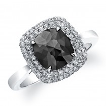 18k White Gold Rose Cut Black Diamond Double Halo Ring