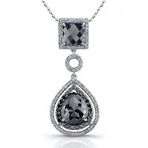 18k White Gold Black Diamond Square Drop Pendant