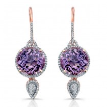 14k Rose Gold Round Amethyst Diamond Earrings