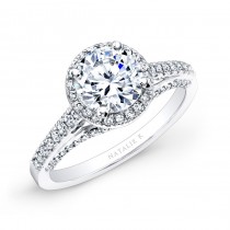 14k White Gold Prong and Bezel Halo White Diamond Engagement Ring
