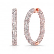 14k Rose Gold Inside Outside White Diamond Hoops