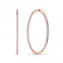 14k Rose Gold Inside Outside White Diamond Hoops