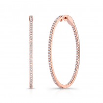 14k Rose Gold Inside Outside White Diamond Hoops