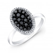 14k Black and White Gold Black Diamond Oval Ring 