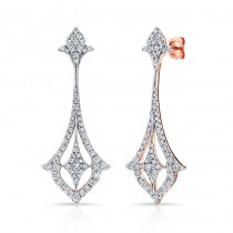 14k Rose Gold White Diamond Drop Earrings 