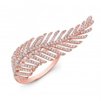 14k Rose Gold White Diamond Feather Ring