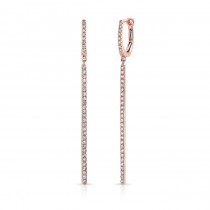 14k Rose Gold White Diamond Bar Earrings 