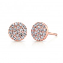 14k Rose Gold Pave Diamond Circle Stud Earrings