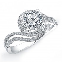 18k White Gold Halo Diamond Split Swirl Shank Engagement Semi Mount Ring NK18506-W