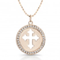 14k Rose Gold Diamond Cut-Out Cross Disk Pendant