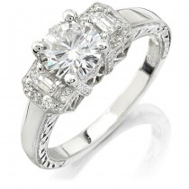 14k White Gold Three Stone Emerald Cut Diamond Engagement Semi NK10402-W