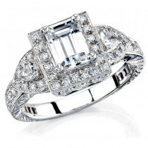 14k White Gold Vintage Halo Diamond Engagement Semi Mount Ring NK11184-W