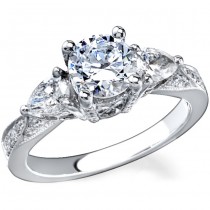 14k White Gold Three Stone Pave Prong Diamond Semi Mount - NK11870-W