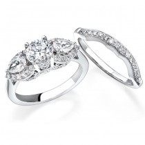 14k White Gold Pear Shaped Diamond Three Stone Bridal Set NK11871WE-W