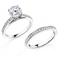 14k White Gold Pave Bezel Diamond Semi Bridal Set NK12054WE-W