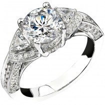 14k White Gold Three Stone Trapezoid Diamond Engagement Semi Mount NK13973-W