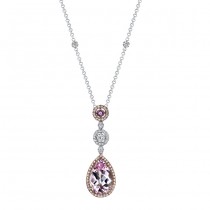 14k White and Rose Gold Hanging Pink Amethyst Diamond Necklace - NK14977PKAM-WR
