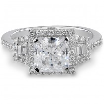 14k White Gold Emerald Cut Three Stone Diamond Engagement Ring NK17105-W