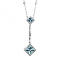 14k White Gold Aquamarine Diamond Shape Necklace - NK17290AQ-W 