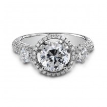 18k White Gold Elegant Three Stone Halo Diamond Engagement Ring NK18727-W