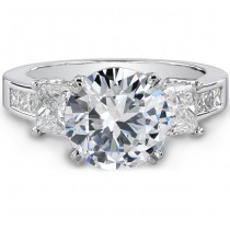 18k White Gold Three Stone Princess Cut Side Diamond Semi Mount NK18732-W