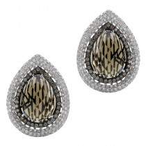 14k White Gold Smokey Quartz Brown Diamond Earrings NK18974SQ-W 